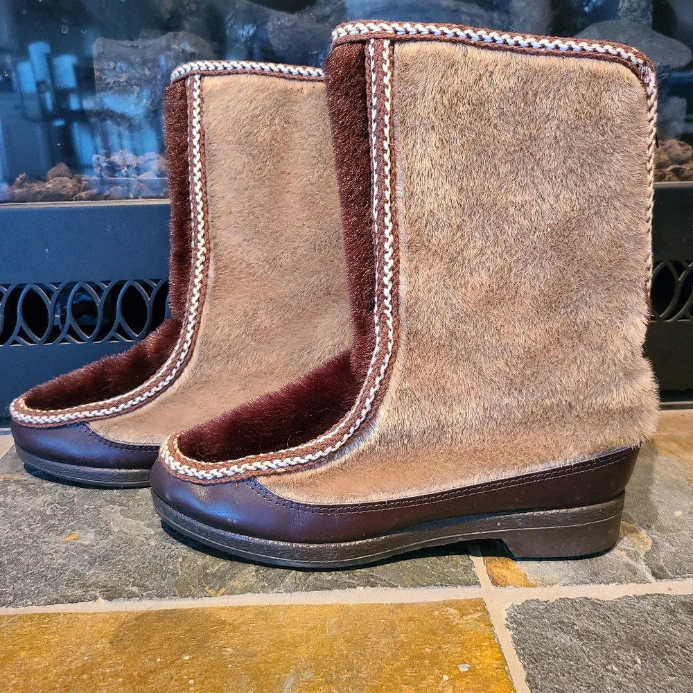 Vintage Aspen Brown Faux Fur Fleece Lined After-Ski Snow Boots size 7